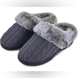 Parlovable Women's Soft Cable Knit Slippers Faux Fur Memory Foam Indoor/Outdoor